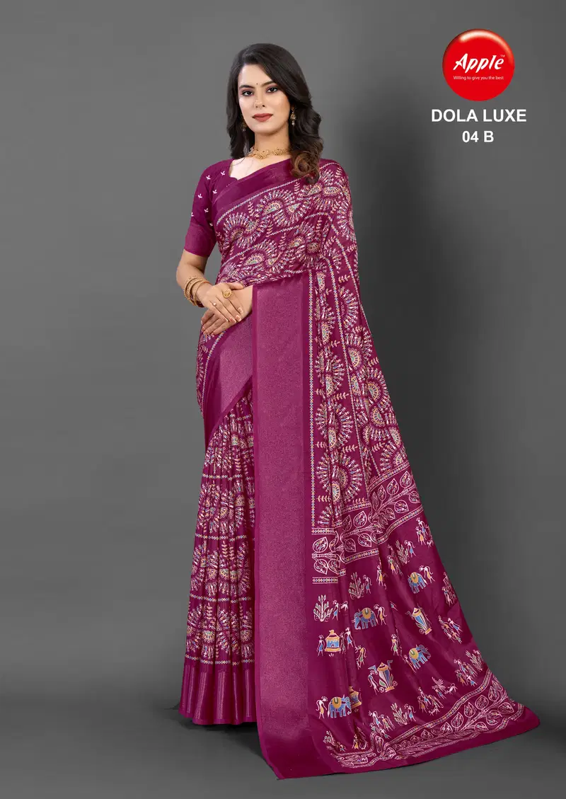 Apple Dola Luxe 04 Daily Wear Dola Silk Printed Sarees Wholesale Shop In Surat
